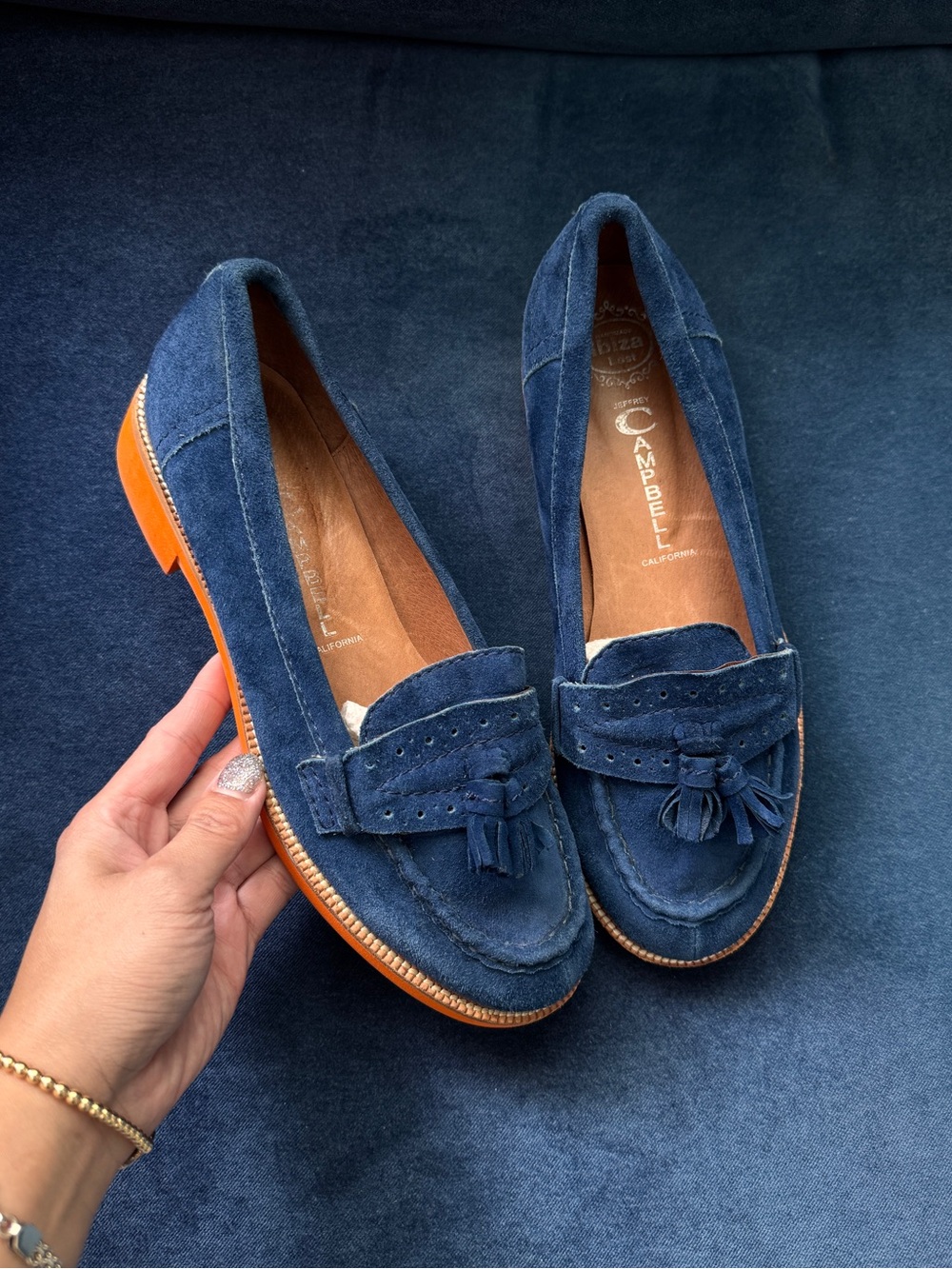 Jeffrey Campbell blue suede tassel loafers size 9